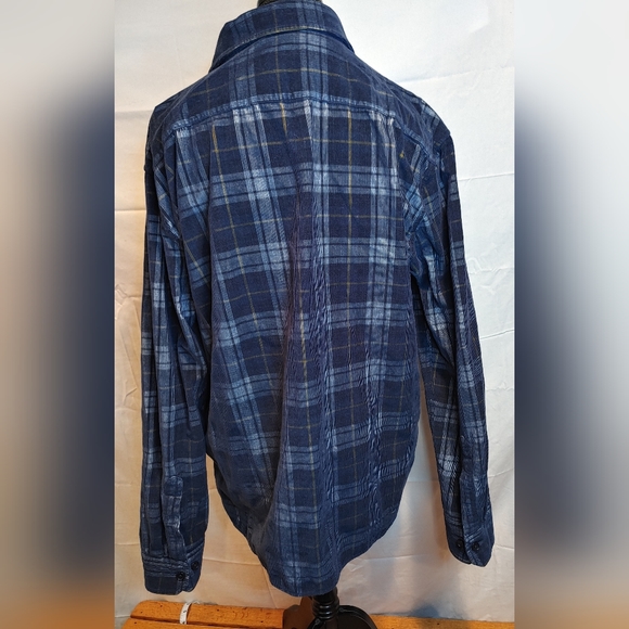 Banana Republic Mens Untucked Slim Fit Blue/Gold/White Iridescent Flannel Size L - Picture 2 of 8